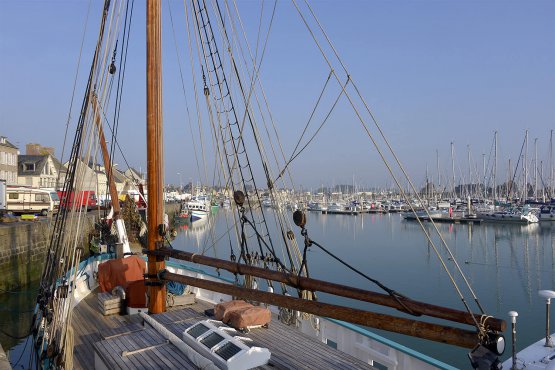 Fishing boat and fishing net in the port of Saint-Vaast-la-Hougu