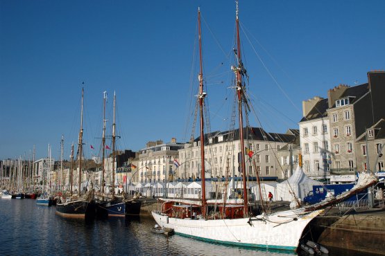 Fishing boat and fishing net in the port of Saint-Vaast-la-Hougu